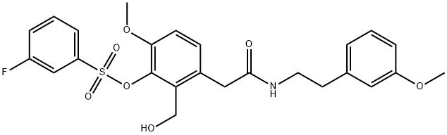 Benzenesulfonic acid, 3-fluoro-, 2-(hydroxymethyl)-6-methoxy-3-[2-[[2-(3-methoxyphenyl)ethyl]amino]-2-oxoethyl]phenyl ester Structure