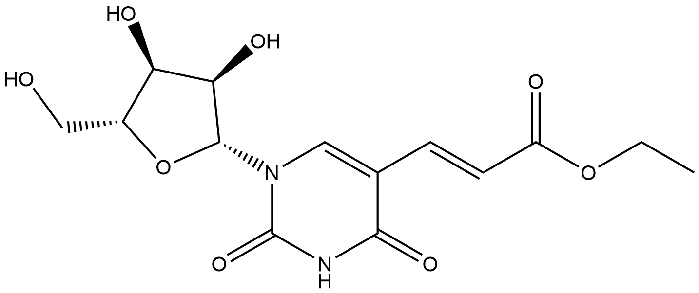 (E)-3-(1-((2R,3R,4S,5R)-3,4-二羟基-5-(羟甲基)四氢呋喃-2-基)-2,4-二氧代-1,2,3,4-四氢嘧啶-5-基)丙烯酸乙酯,123881-85-6,结构式