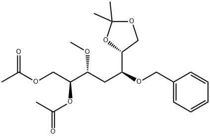 D-allo-Heptitol, 4-deoxy-3-O-methyl-6,7-O-(1-methylethylidene)-5-O-(phenylmethyl)-, diacetate Struktur