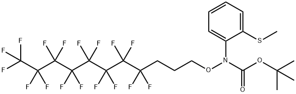 Carbamic acid, N-[(4,4,5,5,6,6,7,7,8,8,9,9,10,10,11,11,11-heptadecafluoroundecyl)oxy]-N-[2-(methylthio)phenyl]-, 1,1-dimethylethyl ester 化学構造式