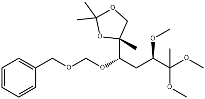 arabino-2-Heptulose, 1,4-dideoxy-6-C-methyl-3-O-methyl-6,7-O-(1-methylethylidene)-5-O-(phenylmethoxy)methyl-, dimethyl acetal Structure