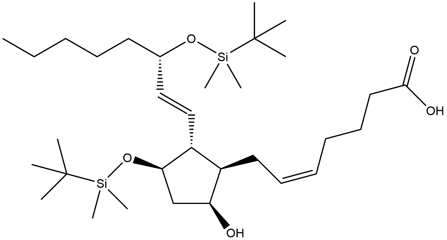 Prosta-5,13-dien-1-oic acid, 11,15-bis[[(1,1-dimethylethyl)dimethylsilyl]oxy]-9-hydroxy-, (5Z,9α,11α,13E,15S)- Structure