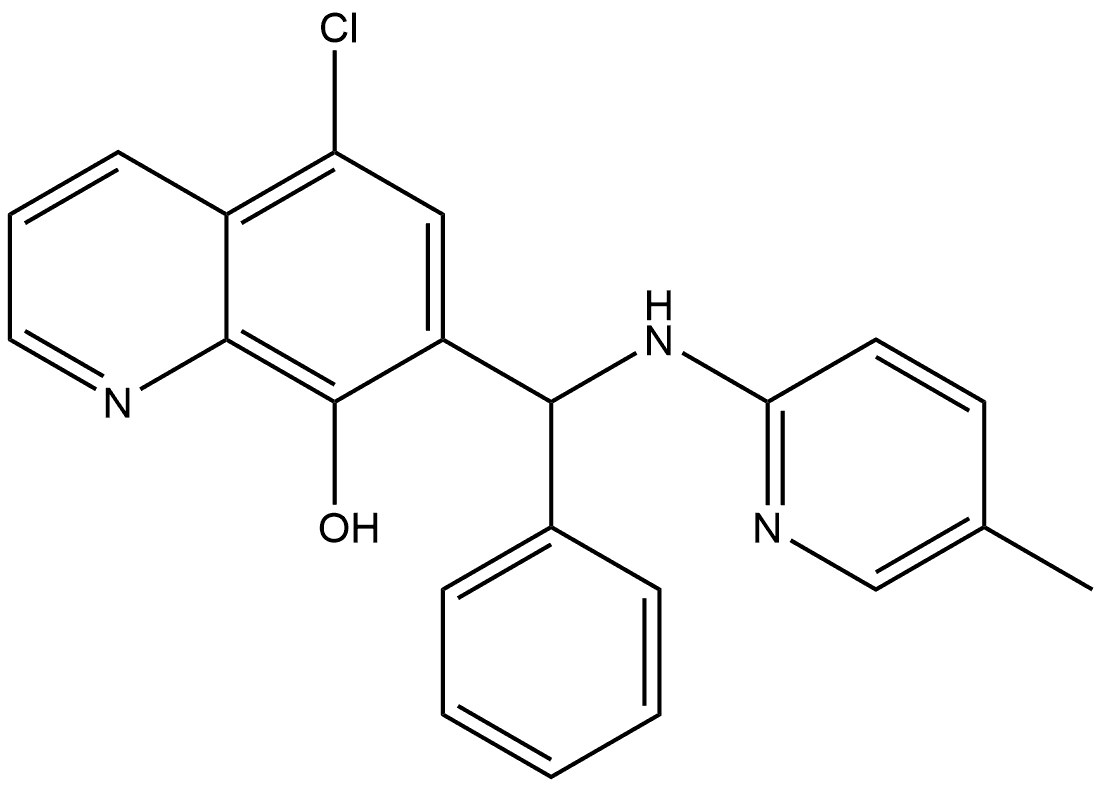 5-Chloro-7-(((5-methylpyridin-2-yl)amino)(phenyl)methyl)quinolin-8-ol,1239772-96-3,结构式