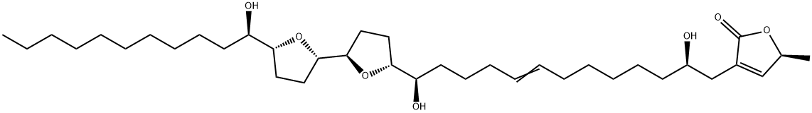 2(5H)-Furanone, 3-[(2R,13R)-2,13-dihydroxy-13-[(2R,2'S,5R,5'R)-octahydro-5'-[(1R)-1-hydroxyundecyl][2,2'-bifuran]-5-yl]-8-tridecen-1-yl]-5-methyl-, (5S)- 结构式