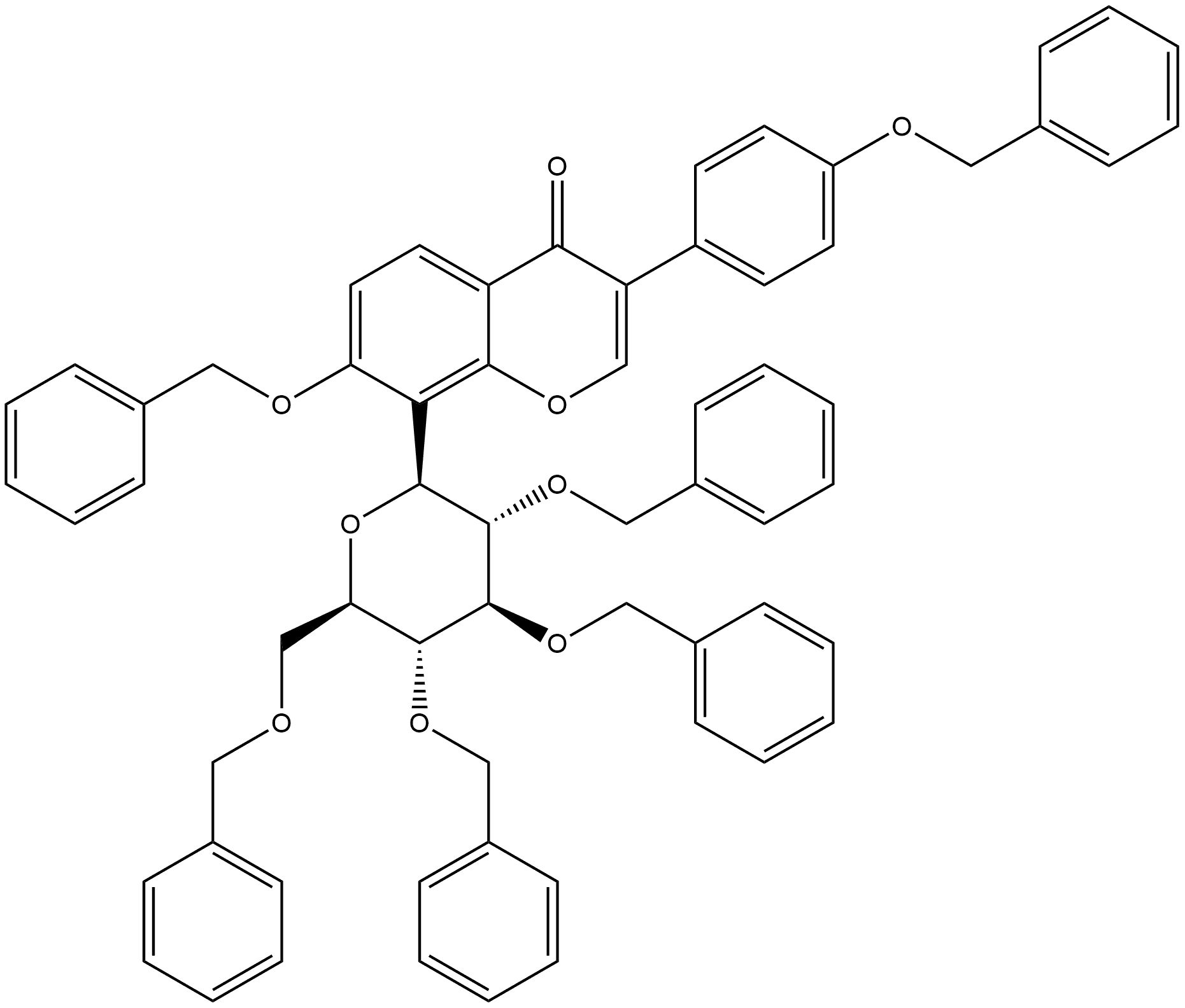 4H-1-Benzopyran-4-one, 7-(phenylmethoxy)-3-[4-(phenylmethoxy)phenyl]-8-[2,3,4,6-tetrakis-O-(phenylmethyl)-β-D-glucopyranosyl]- Structure