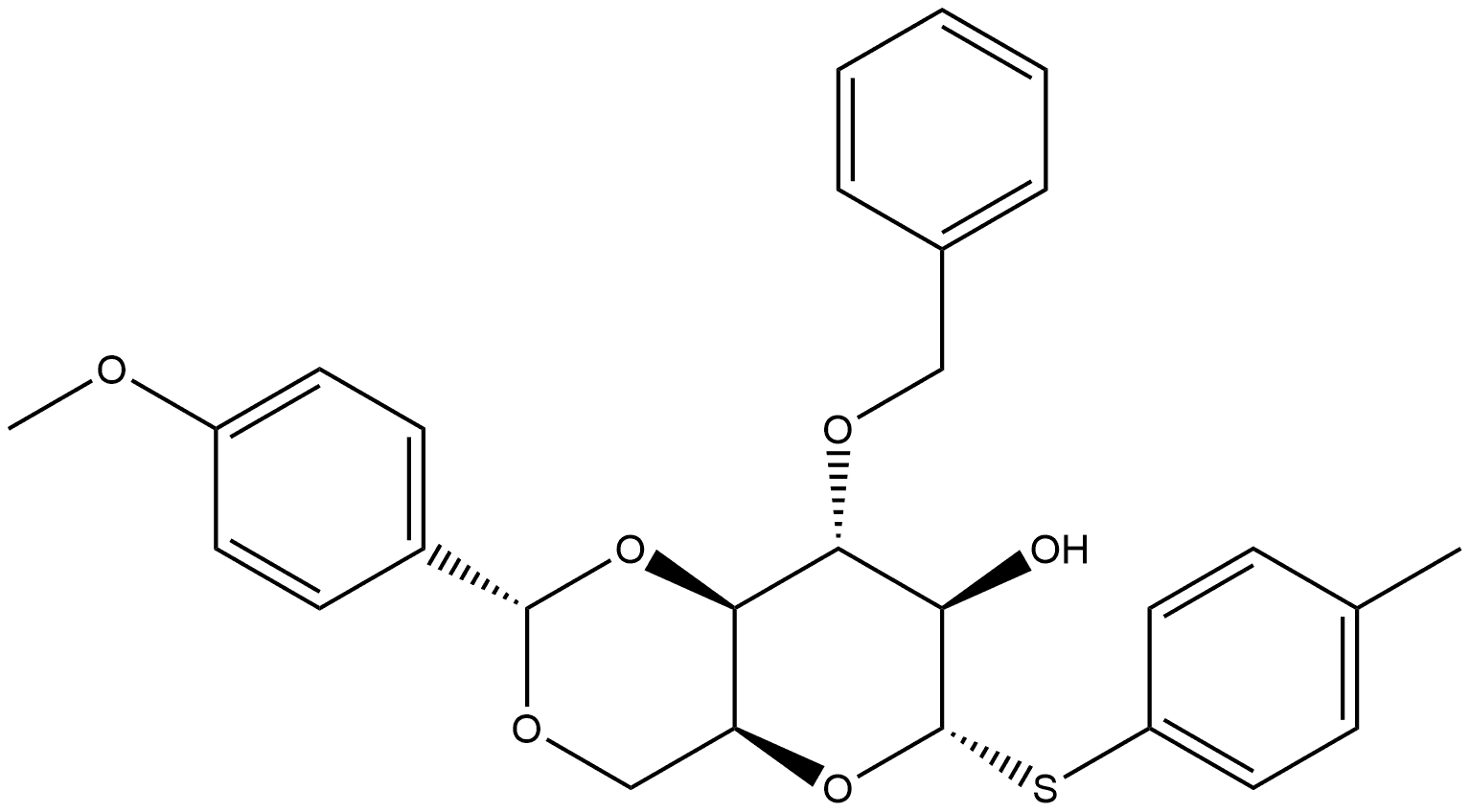 α-L-Idopyranoside, 4-methylphenyl 4,6-O-[(S)-(4-methoxyphenyl)methylene]-3-O-(phenylmethyl)-1-thio- Structure