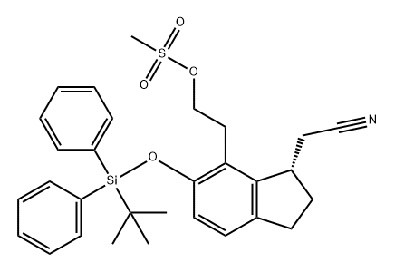 1H-Indene-1-acetonitrile, 6-[[(1,1-dimethylethyl)diphenylsilyl]oxy]-2,3-dihydro-7-[2-[(methylsulfonyl)oxy]ethyl]-, (1S)- Structure