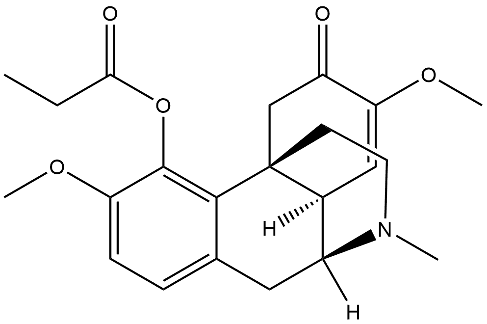 Morphinan-6-one, 7,8-didehydro-3,7-dimethoxy-17-methyl-4-(1-oxopropoxy)-, (9α,13α,14α)- 化学構造式