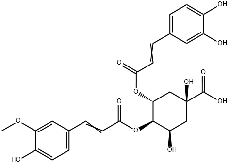 Cyclohexanecarboxylic acid, 3-[[3-(3,4-dihydroxyphenyl)-1-oxo-2-propen-1-yl]oxy]-1,5-dihydroxy-4-[[3-(4-hydroxy-3-methoxyphenyl)-1-oxo-2-propen-1-yl]oxy]-, (1S,3R,4R,5R)-,125132-81-2,结构式