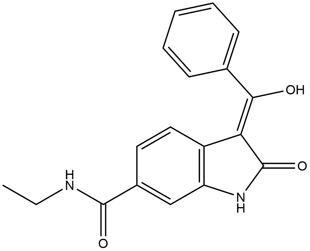 (Z)-N-ethyl-3-(hydroxy(phenyl)methylene)-2-oxoindoline-6-carboxamide 化学構造式