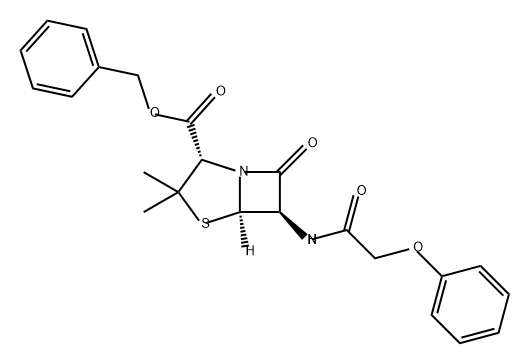 4-Thia-1-azabicyclo[3.2.0]heptane-2-carboxylic acid, 3,3-dimethyl-7-oxo-6-[(2-phenoxyacetyl)amino]-, phenylmethyl ester, (2S,5R,6R)-,1256-06-0,结构式