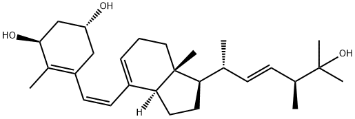 4-Cyclohexene-1,3-diol, 5-[(1Z)-2-[(1R,3aR,7aR)-2,3,3a,6,7,7a-hexahydro-1-[(1R,2E,4S)-5-hydroxy-1,4,5-trimethyl-2-hexen-1-yl]-7a-methyl-1H-inden-4-yl]ethenyl]-4-methyl-, (1R,3S)-, 125732-36-7, 结构式