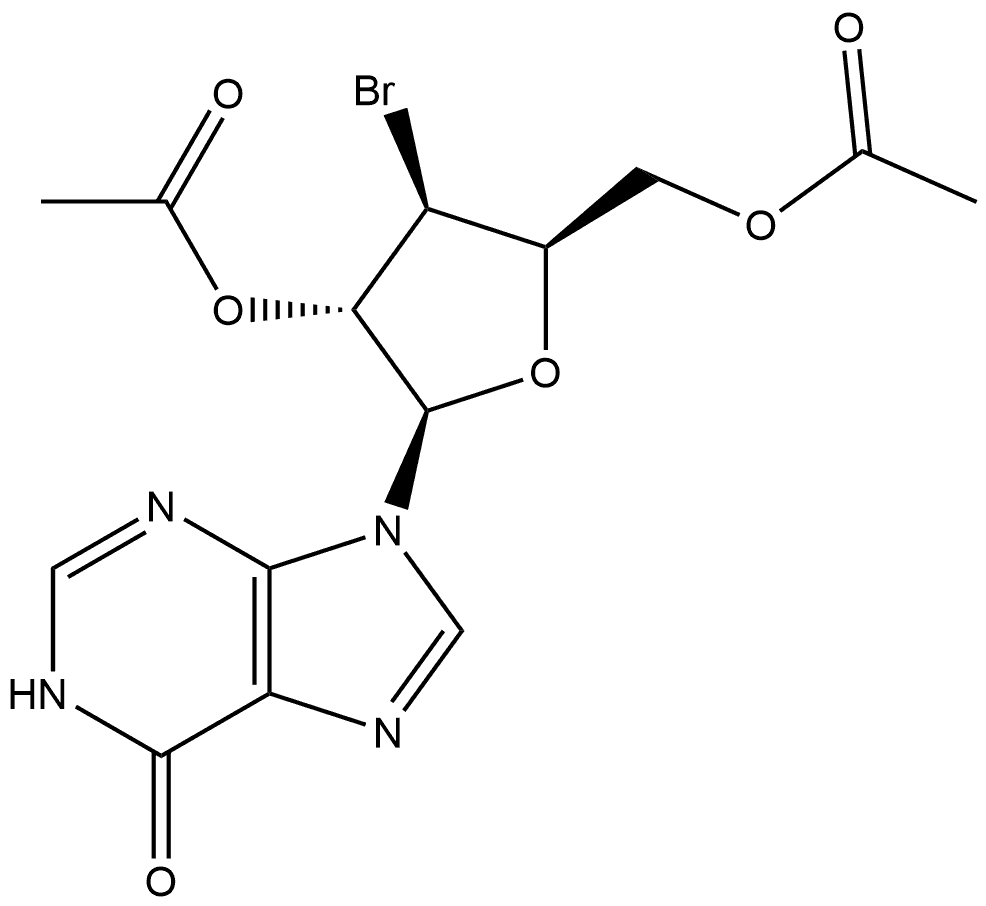 6H-Purin-6-one, 9-(2,5-di-O-acetyl-3-bromo-3-deoxy-β-D-xylofuranosyl)-1,9-dihydro- Structure