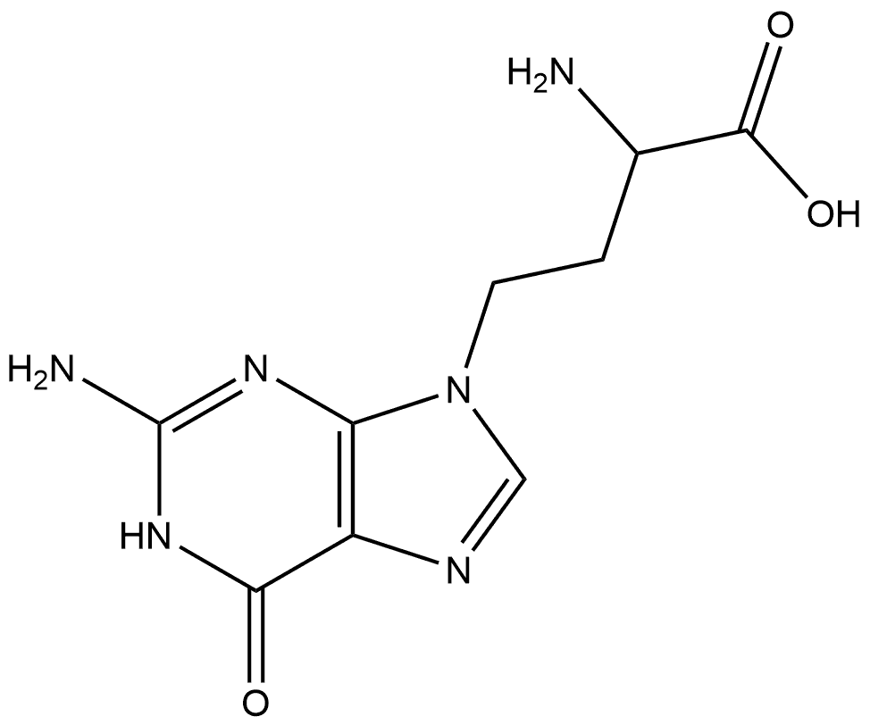 2-Amino-4-(2-amino-6-oxo-1H-purin-9(6H)-yl)butanoic acid 化学構造式