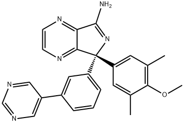 5H-Pyrrolo[3,4-b]pyrazin-7-amine, 5-(4-methoxy-3,5-dimethylphenyl)-5-[3-(5-pyrimidinyl)phenyl]-, (5S)- 结构式