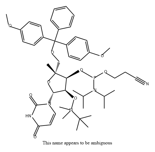 Uridine, 5'-O-[bis(4-methoxyphenyl)phenylmethyl]-2'-O-[(1,1-dimethylethyl)dimethylsilyl]-4'-C-methyl-, 3'-[2-cyanoethyl N,N-bis(1-methylethyl)phosphoramidite] 结构式