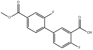 2-Fluoro-5-(2-fluoro-4-methoxycarbonylphenyl)benzoic acid 化学構造式