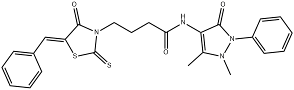 4-[(5Z)-5-benzylidene-4-oxo-2-sulfanylidene-1,3-thiazolidin-3-yl]-N-(1,5-dimethyl-3-oxo-2-phenylpyrazol-4-yl)butanamide,1266675-71-1,结构式