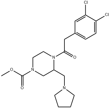 1-Piperazinecarboxylic acid, 4-[2-(3,4-dichlorophenyl)acetyl]-3-(1-pyrrolidinylmethyl)-, methyl ester 化学構造式