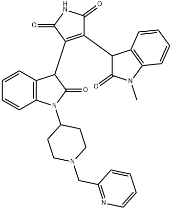 3-(2,3-Dihydro-1-methyl-2-oxo-1H-indol-3-yl)-4-[2,3-dihydro-2-oxo-1-[1-(2-pyridinylmethyl)-4-piperidinyl]-1H-indol-3-yl]-1H-pyrrole-2,5-dione,1275578-24-9,结构式