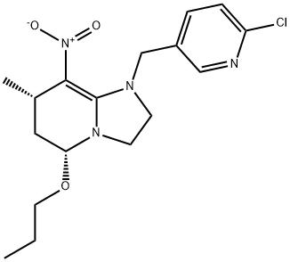 Imidazo[1,2-a]pyridine, 1-[(6-chloro-3-pyridinyl)methyl]-1,2,3,5,6,7-hexahydro-7-methyl-8-nitro-5-propoxy-, (5R,7S)- Struktur