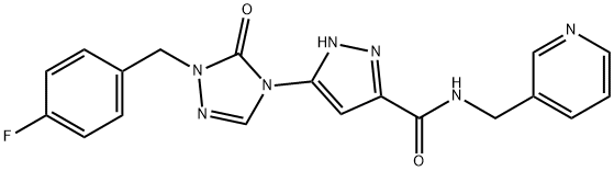 1H-Pyrazole-3-carboxamide, 5-[1-[(4-fluorophenyl)methyl]-1,5-dihydro-5-oxo-4H-1,2,4-triazol-4-yl]-N-(3-pyridinylmethyl)- 化学構造式