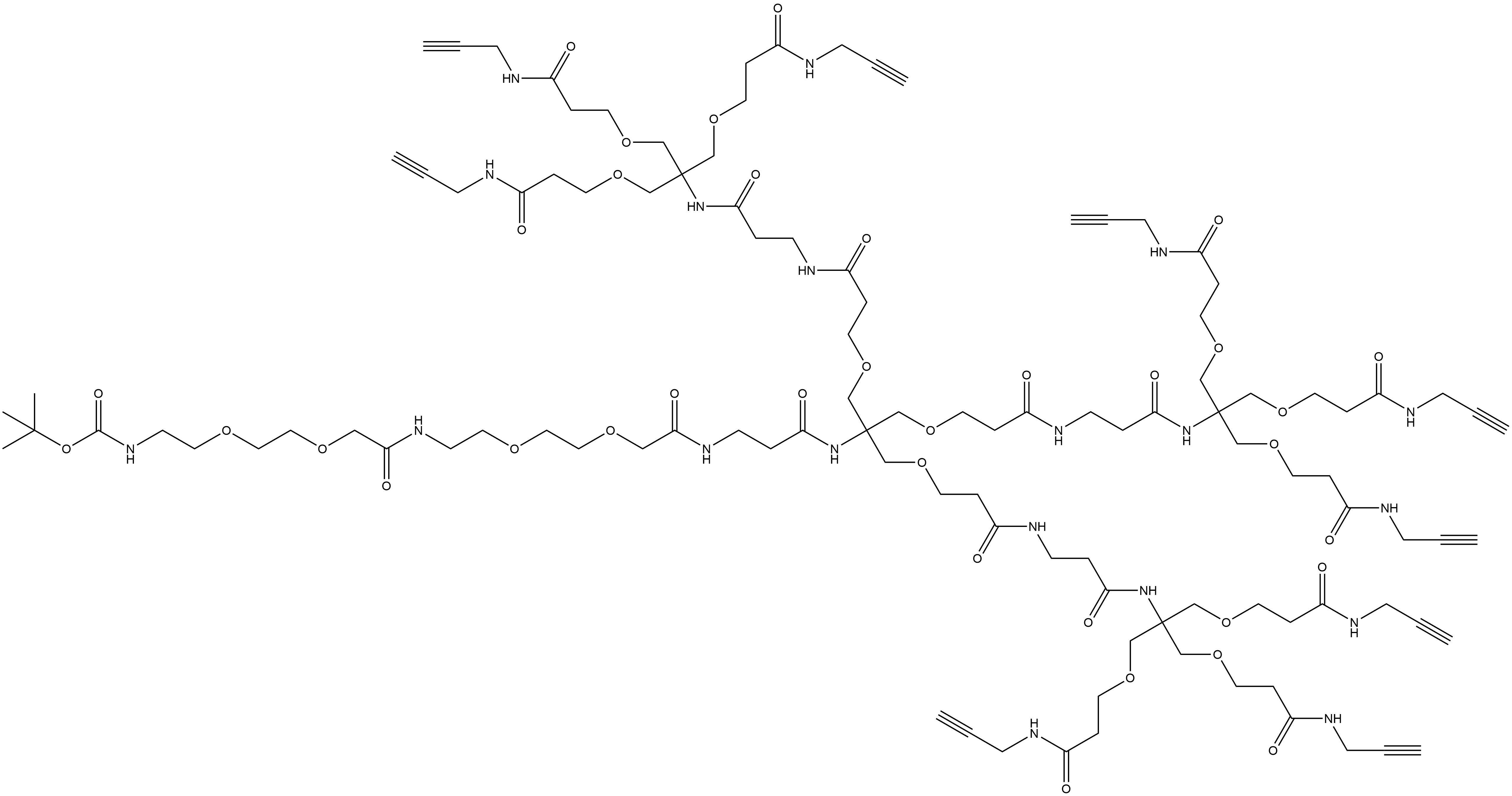 1,1-Dimethylethyl 10,19,23,30,34,41-hexaoxo-36,36-bis[[3-oxo-3-(2-propyn-1-ylamino)propoxy]methyl]-25,25-bis[5,9,16-trioxo-11,11-bis[[3-oxo-3-(2-propyn-1-ylamino)propoxy]methyl]-2,13-dioxa-6,10,17-triazaeicos-19-yn-1-yl]-5,8,14,17,27,38-hexaoxa-2,11,20,24,31,35,42-heptaazapentatetracont-44-ynoate Structure