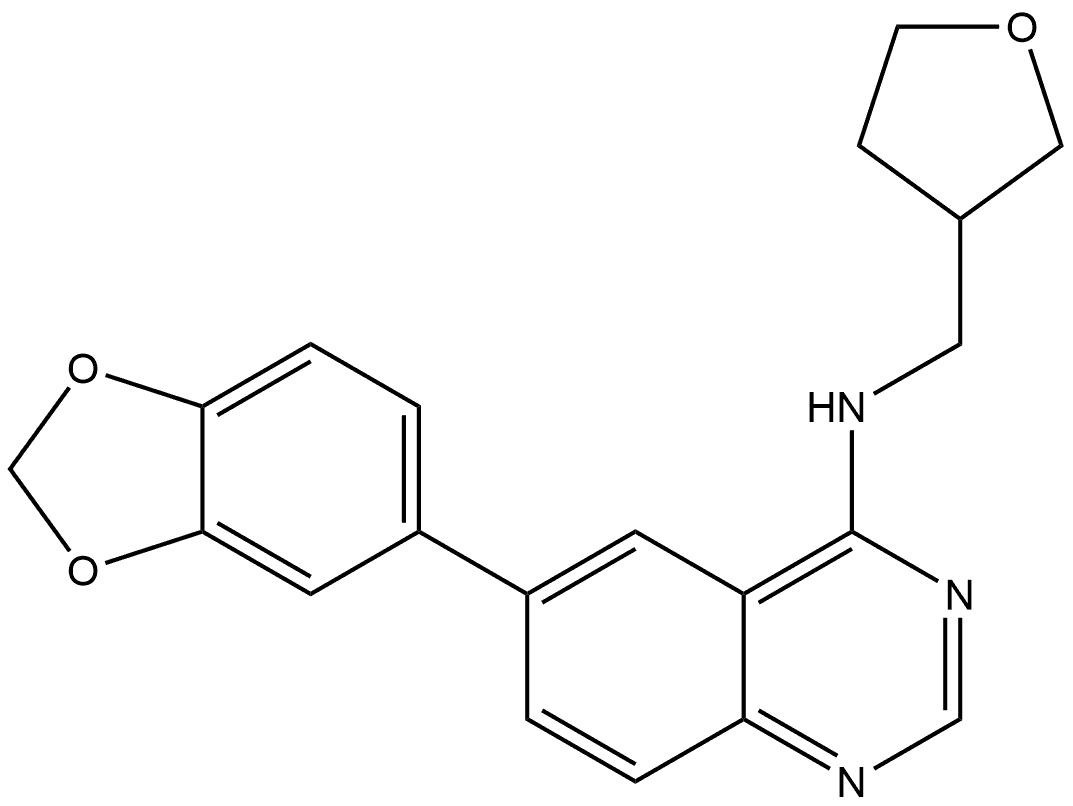 6-(benzo[d][1,3]dioxol-5-yl)-N-((tetrahydrofuran-3-yl)methyl)quinazolin-4-amine 结构式