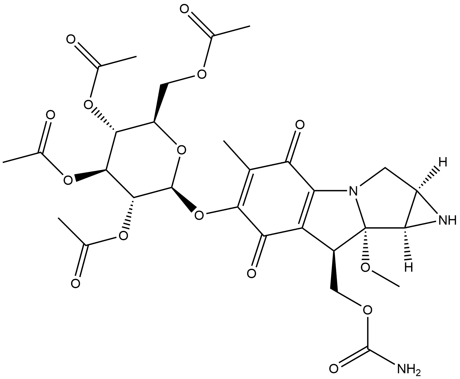 Azirino[2',3':3,4]pyrrolo[1,2-a]indole-4,7-dione, 8-[[(aminocarbonyl)oxy]methyl]-1,1a,2,8,8a,8b-hexahydro-8a-methoxy-5-methyl-6-[(2,3,4,6-tetra-O-acetyl-β-D-glucopyranosyl)oxy]-, [1aS-(1aα,8β,8aα,8bα)]- (9CI)
