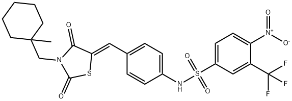 Benzenesulfonamide, N-[4-[(Z)-[3-[(1-methylcyclohexyl)methyl]-2,4-dioxo-5-thiazolidinylidene]methyl]phenyl]-4-nitro-3-(trifluoromethyl)-,1290069-19-0,结构式