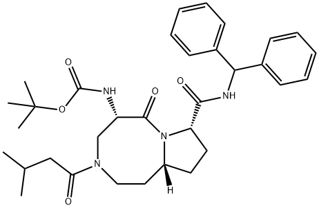 Carbamic acid, N-[(5S,8S,10aR)-8-[[(diphenylmethyl)amino]carbonyl]decahydro-3-(3-methyl-1-oxobutyl)-6-oxopyrrolo[1,2-a][1,5]diazocin-5-yl]-, 1,1-dimethylethyl ester,1290536-79-6,结构式