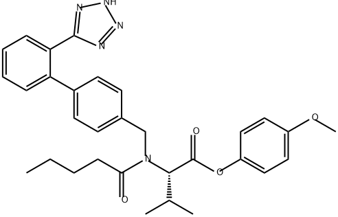 L-Valine, N-(1-oxopentyl)-N-[[2'-(2H-tetrazol-5-yl)[1,1'-biphenyl]-4-yl]methyl]-, 4-methoxyphenyl ester Structure