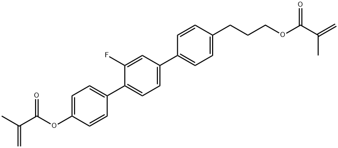 2-Propenoic acid, 2-methyl-, 2'-fluoro-4''-[3-[(2-methyl-1-oxo-2-propen-1-yl)oxy]propyl][1,1':4',1''-terphenyl]-4-yl ester Struktur