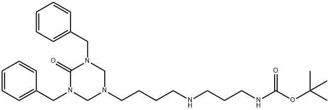 Carbamic acid, [3-[[4-[tetrahydro-4-oxo-3,5-bis(phenylmethyl)-1,3,5-triazin-1(2H)-yl]butyl]amino]propyl]-, 1,1-dimethylethyl ester (9CI) Structure