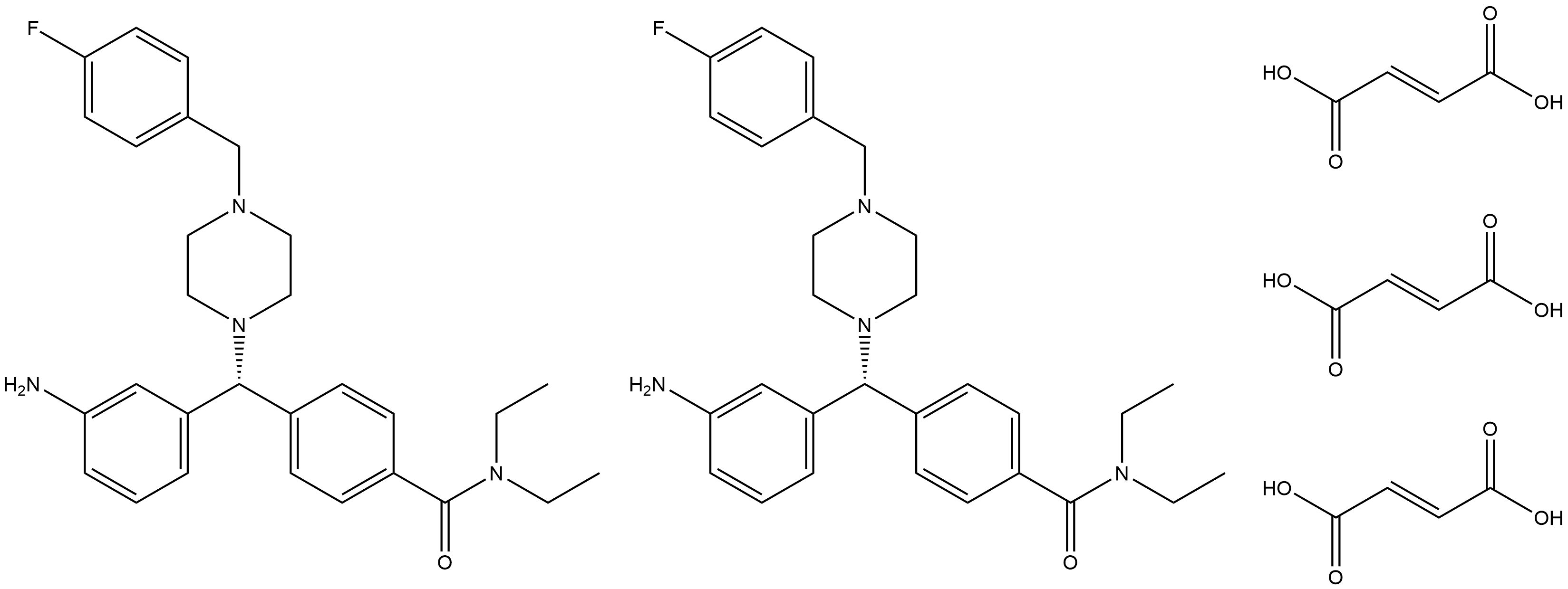 Benzamide, 4-[(R)-(3-aminophenyl)[4-[(4-fluorophenyl)methyl]-1-piperazinyl]methyl]-N,N-diethyl-, (2E)-2-butenedioate (2:3),1309859-14-0,结构式