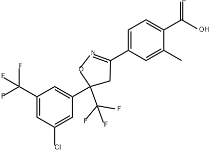 Benzoic acid, 4-[5-[3-chloro-5-(trifluoromethyl)phenyl]-4,5-dihydro-5-(trifluoromethyl)-3-isoxazolyl]-2-methyl-,1309959-46-3,结构式