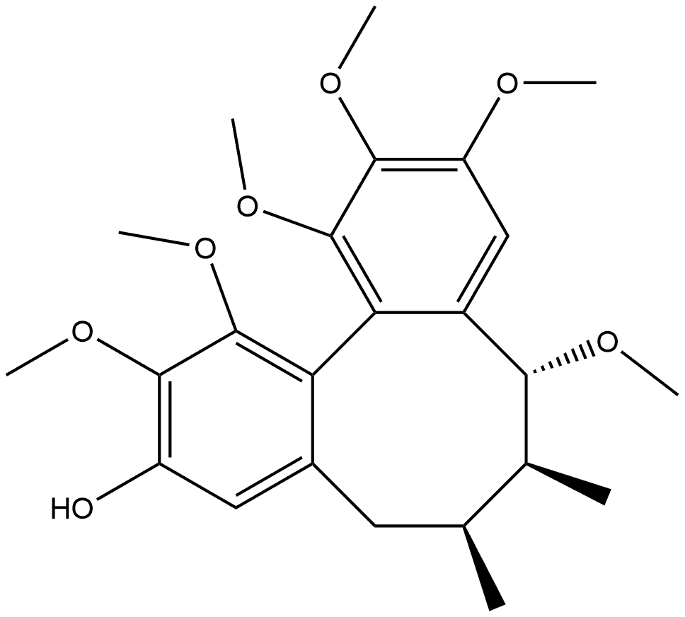 Dibenzo[a,c]cycloocten-3-ol, 5,6,7,8-tetrahydro-1,2,8,10,11,12-hexamethoxy-6,7-dimethyl-, (6S,7S,8R,12aS)- Struktur