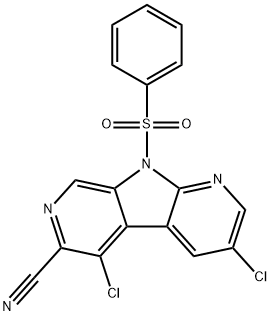 9H-Pyrrolo[2,3-b:5,4-c']dipyridine-6-carbonitrile, 3,5-dichloro-9-(phenylsulfonyl)-,1312755-58-0,结构式