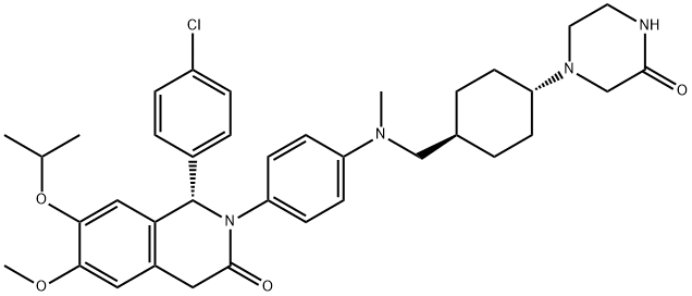 3(2H)-Isoquinolinone, 1-(4-chlorophenyl)-1,4-dihydro-6-methoxy-7-(1-methylethoxy)-2-[4-[methyl[[trans-4-(3-oxo-1-piperazinyl)cyclohexyl]methyl]amino]phenyl]-, (1S)- Struktur