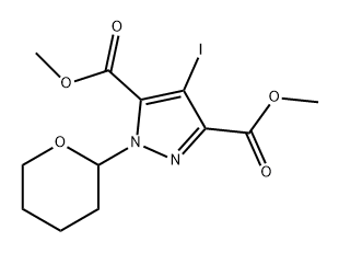 1H-Pyrazole-3,5-dicarboxylic acid, 4-iodo-1-(tetrahydro-2H-pyran-2-yl)-, 3,5-dimethyl ester 化学構造式