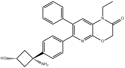 1H-Pyrido[2,3-b][1,4]oxazin-2(3H)-one, 6-[4-(cis-1-amino-3-hydroxycyclobutyl)phenyl]-1-ethyl-7-phenyl- Structure