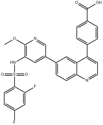 Benzoic acid, 4-[6-[5-[[(2,4-difluorophenyl)sulfonyl]amino]-6-methoxy-3-pyridinyl]-4-quinolinyl]- Struktur
