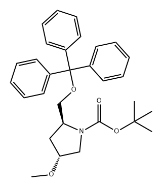 1-Pyrrolidinecarboxylic acid, 4-methoxy-2-[(triphenylmethoxy)methyl]-, 1,1-dimethylethyl ester, (2S,4R)- Structure