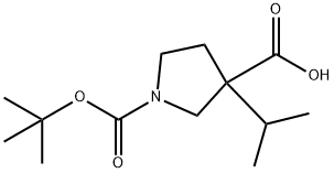 1-[(tert-butoxy)carbonyl]-3-(propan-2-yl)pyrrolidin
e-3-carboxylic acid Struktur