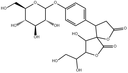 4-[4-[(α-D-Glucopyranosyl)oxy]phenyl]-9-hydroxy-8-(1,2-dihydroxyethyl)-1,7-dioxaspiro[4.4]nonane-2,6-dione|化合物 T32667