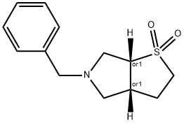 2H-Thieno[2,3-c]pyrrole, hexahydro-5-(phenylmethyl)-, 1,1-dioxide, (3aR,6aR)-rel- Struktur