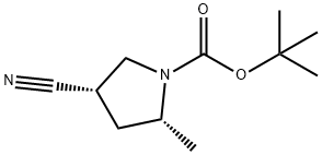 1-Pyrrolidinecarboxylic acid, 4-cyano-2-methyl-, 1,1-dimethylethyl ester, (2R-cis)- 化学構造式