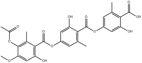 Benzoic acid, 4-[[3-(acetyloxy)-6-hydroxy-4-methoxy-2-methylbenzoyl]oxy]-2-hydroxy-6-methyl-, 4-carboxy-3-hydroxy-5-methylphenyl ester Structure