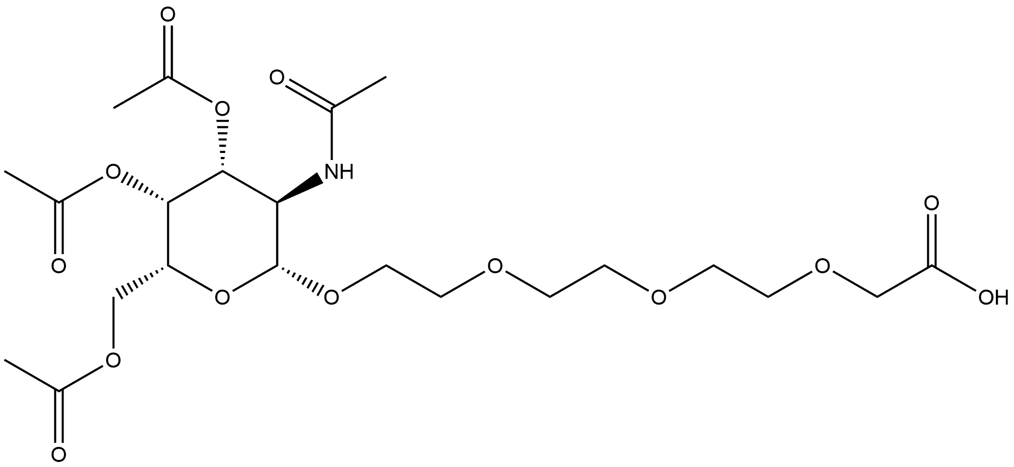 Acetic acid, 2-[2-[2-[2-[[3,4,6-tri-O-acetyl-2-(acetylamino)-2-deoxy-β-D-galactopyranosyl]oxy]ethoxy]ethoxy]ethoxy]- Struktur