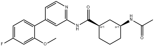 rel-(1R,3S)-3-(Acetylamino)-N-[4-(4-fluoro-2-methoxyphenyl)-2-pyridinyl]cyclohexanecarboxamide Struktur